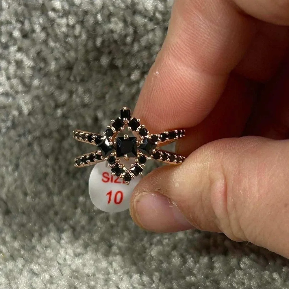 Bomb Party Ring Black Onyx Geometric Statement Double Band Womens Size 10
